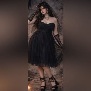 Alfred Angelo Chiffon Black Whimsygoth Fairy Prom Hoco Bridesmaid Midi Dress 22